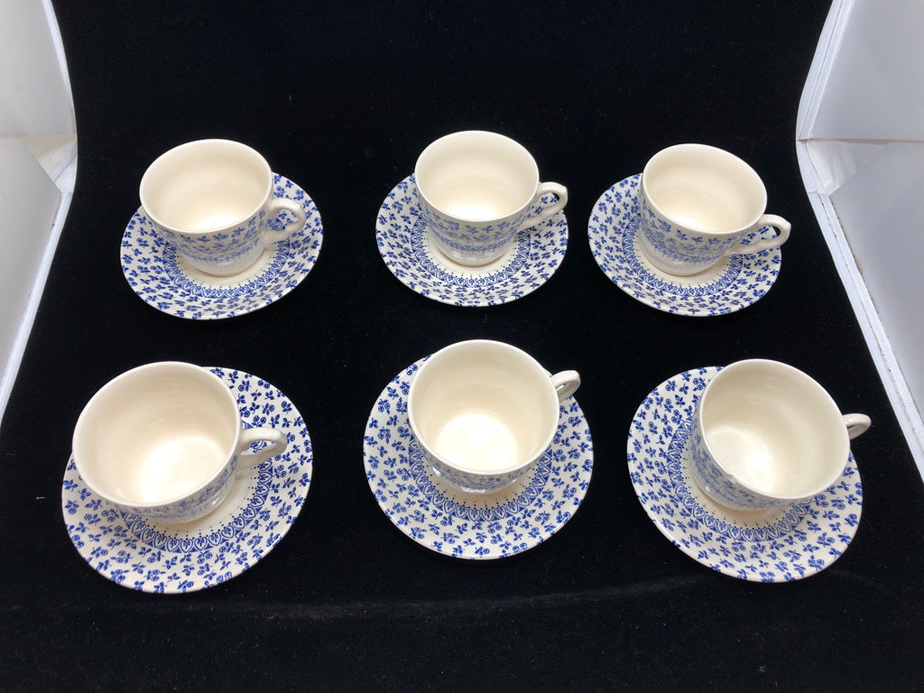 12PC PROVENCE BLUE IRONSTONE TEACUP/SAUCER SET.