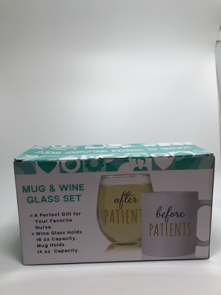NIB AFTER/BEFORE PATIENTS MUG & GLASS SET.