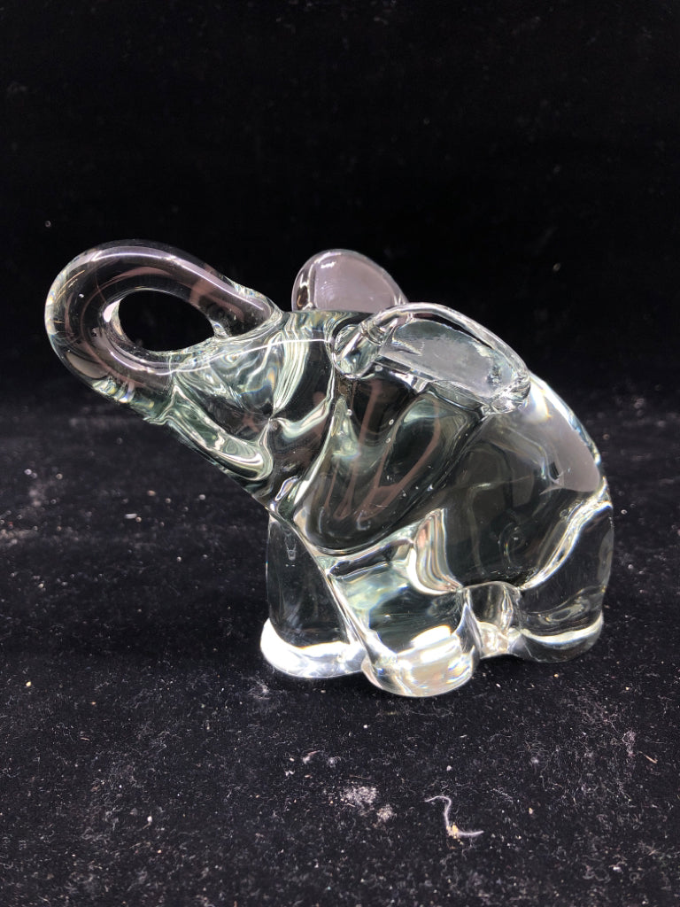 HEAVY GLASS ELEPHANT PAPER WEIGHT.