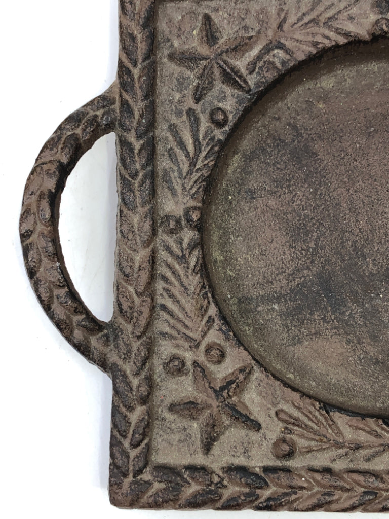 HEAVY CAST IRON CANDLE PLATE W HANDLES.