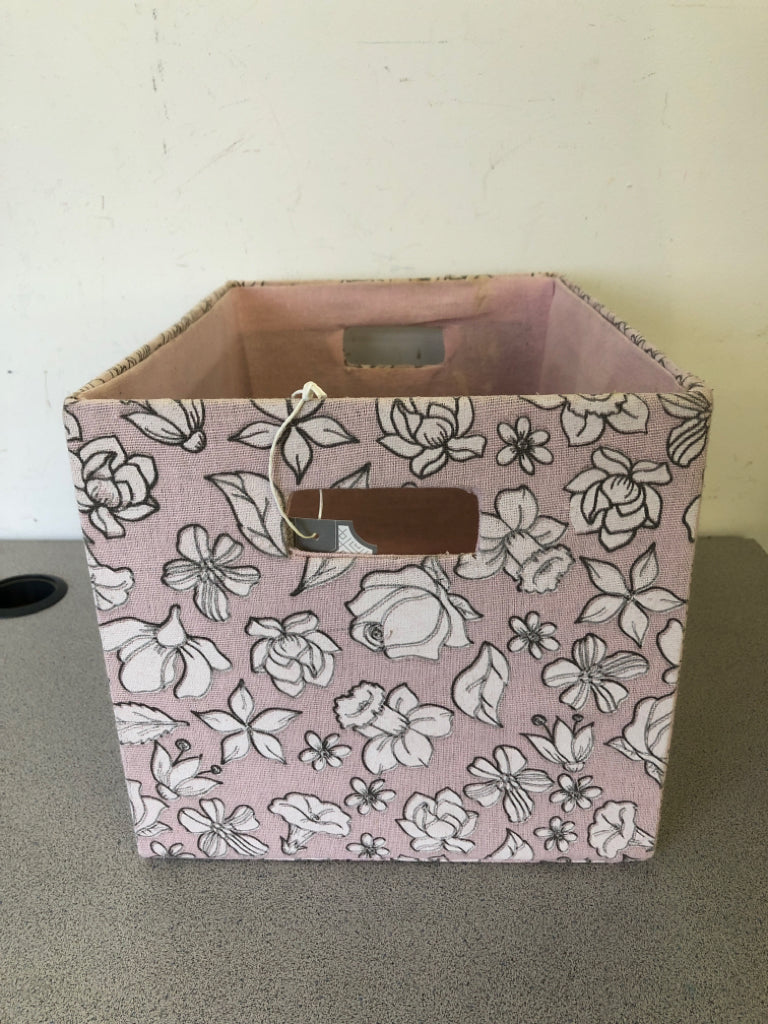 PINK FLOWER FABRIC STORAGE BIN.