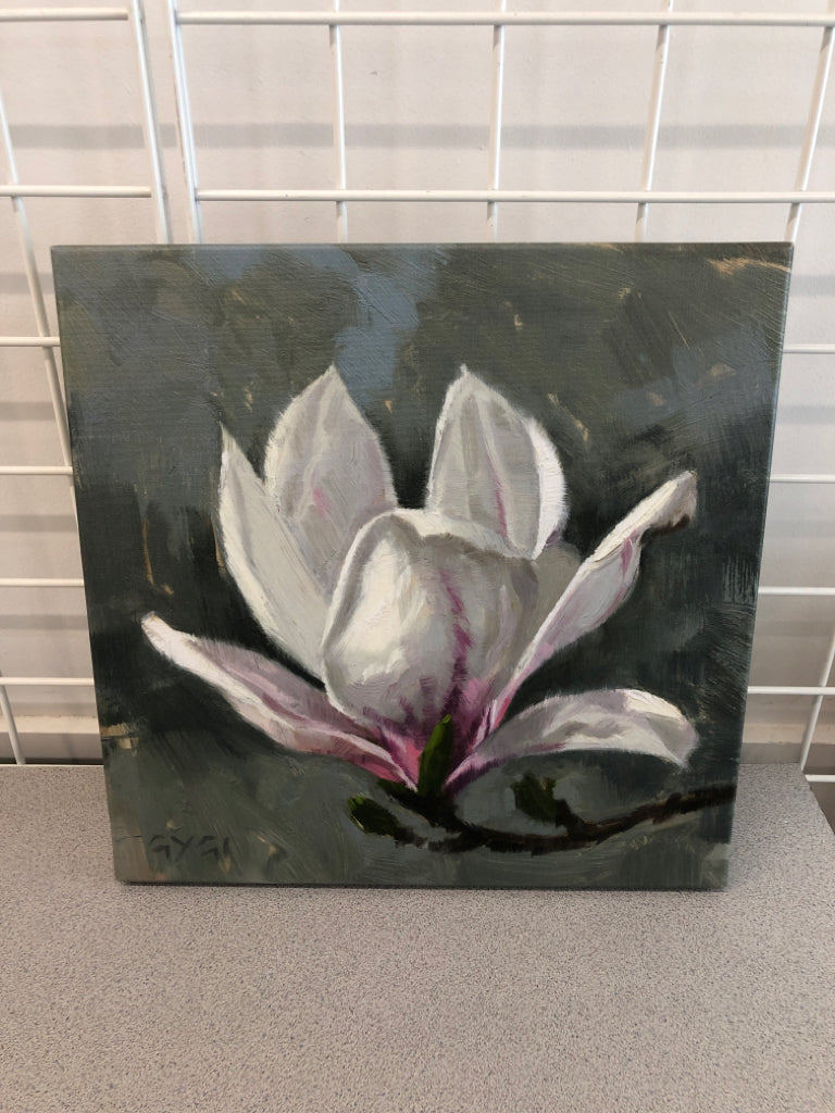 DARREN GYGI FLOWER PAINTED WOOD WALL-HANGING.
