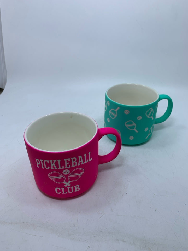 BLUE/PINK PICKLEBALL THEMED CLUB MUGS SUNDAY MORNING CERAMICS.