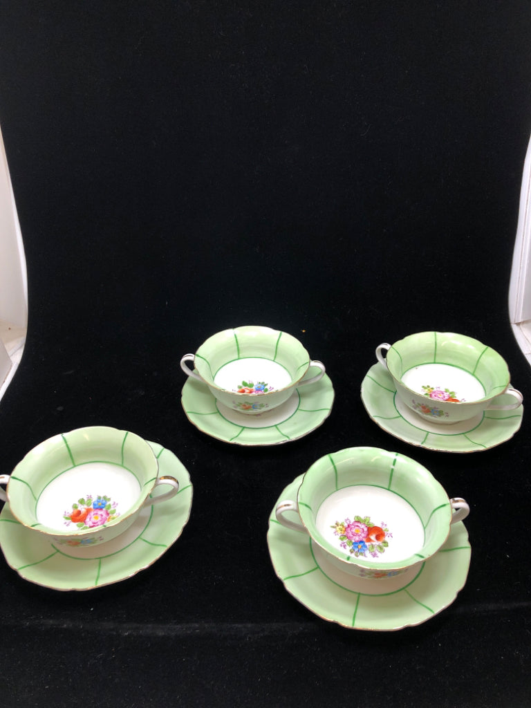 8PC FLORAL BOUILLON BOWL & SAUCER SET SRV FOR 4.