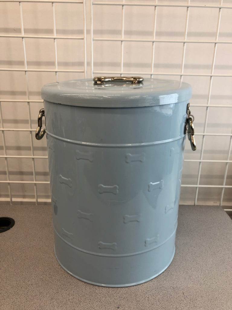 BLUE METAL DOG TREAT BIN W/LID.