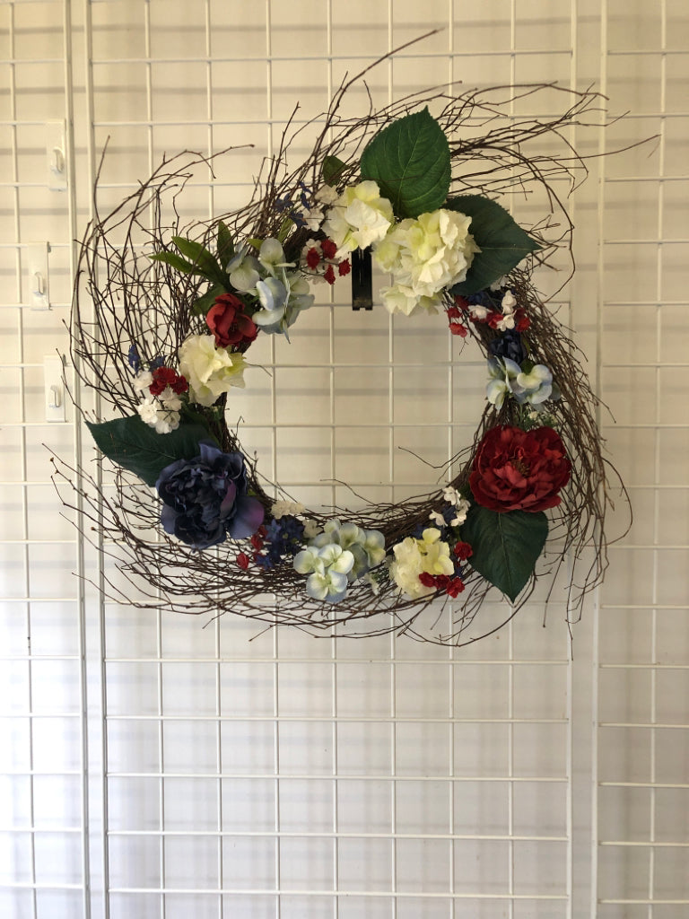 TWIG WREATH W COLORFUL FLORAL.