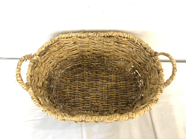 BLONDE WOVEN BASKET W 2 HANDLES.