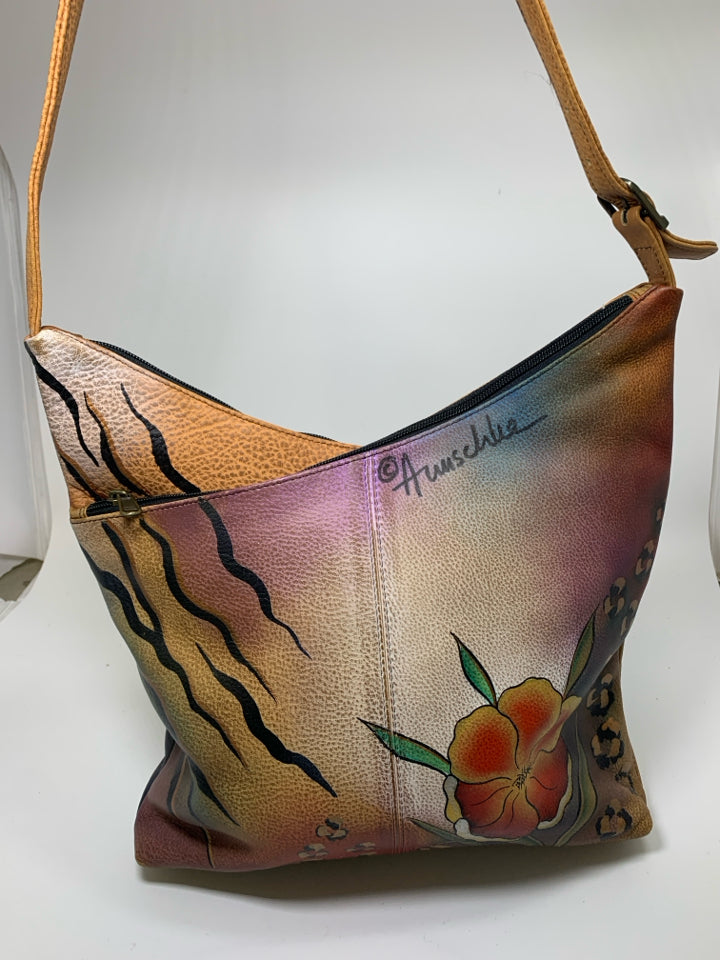 Anuschka Floral Butterfly Hand Painted Shoulder Bag