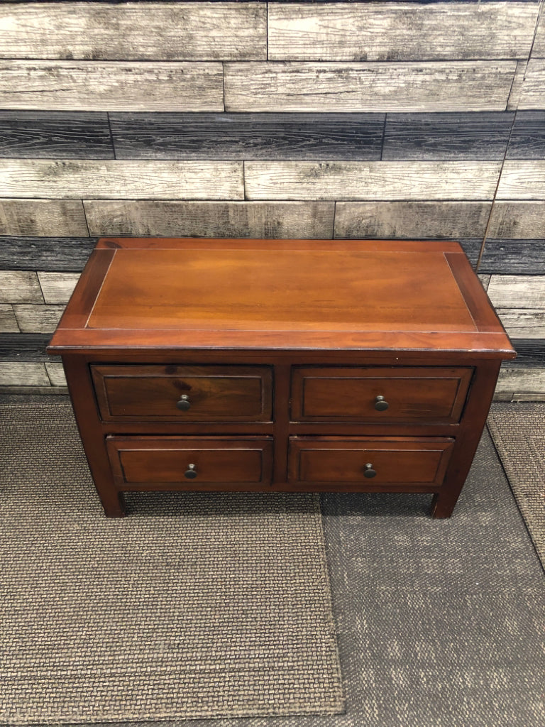 DK WOOD ACCENT TABLE W/4 DRAWERS.