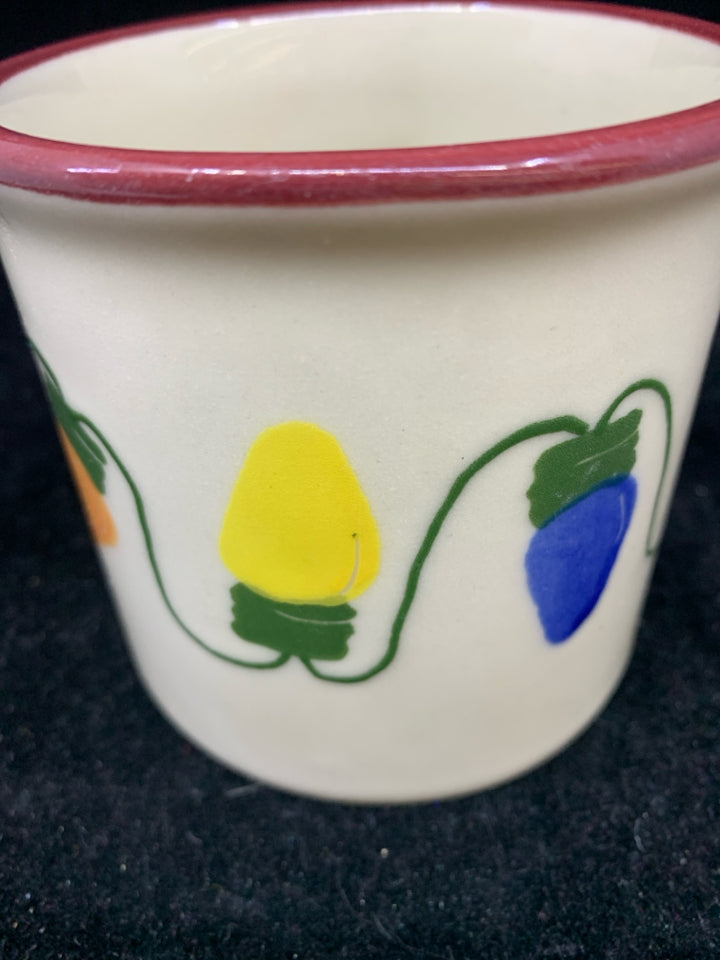 HARTSTONE CHRISTMAS LIGHTS MUG RED RIM.