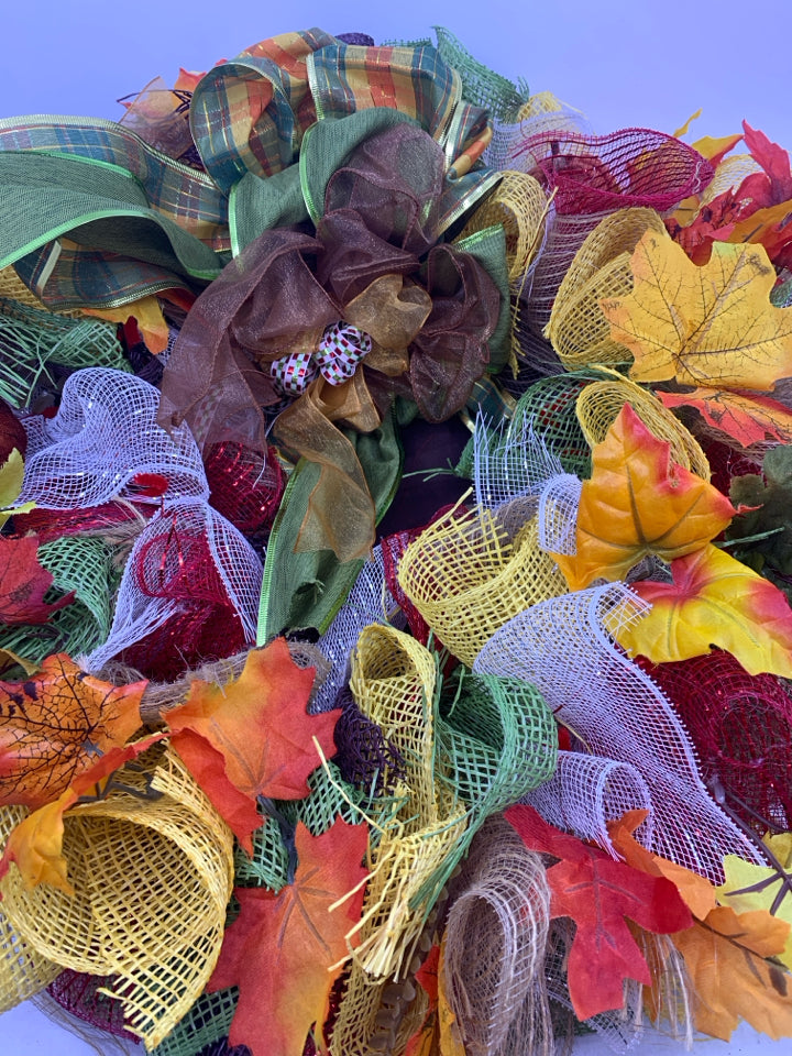 LARGE FALL COLORED TULLE WREATH.