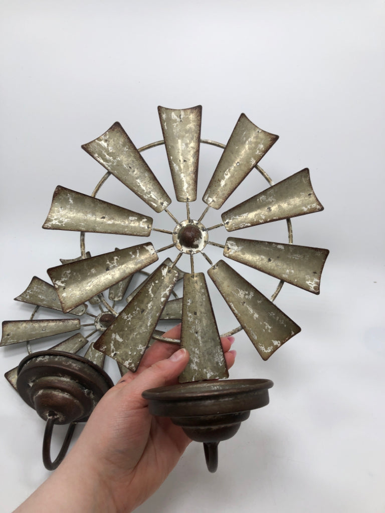 2PC GALVANIZED WINDMILL SCONCES.