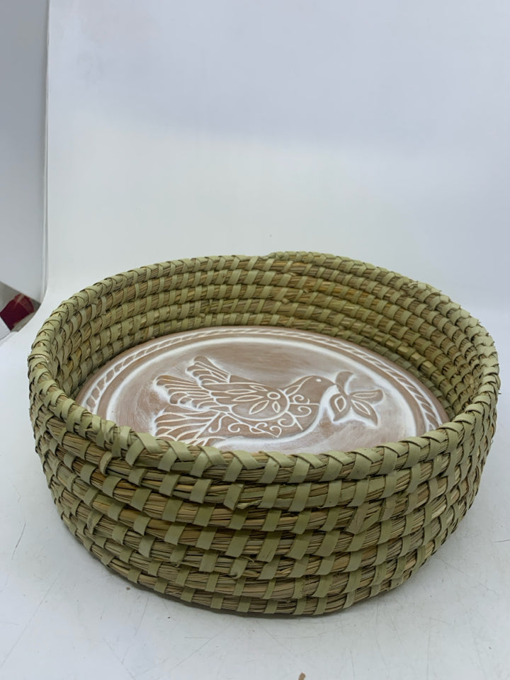 WOVEN BASKET W/ WARMER INSERT EMBOSSED DOVE.