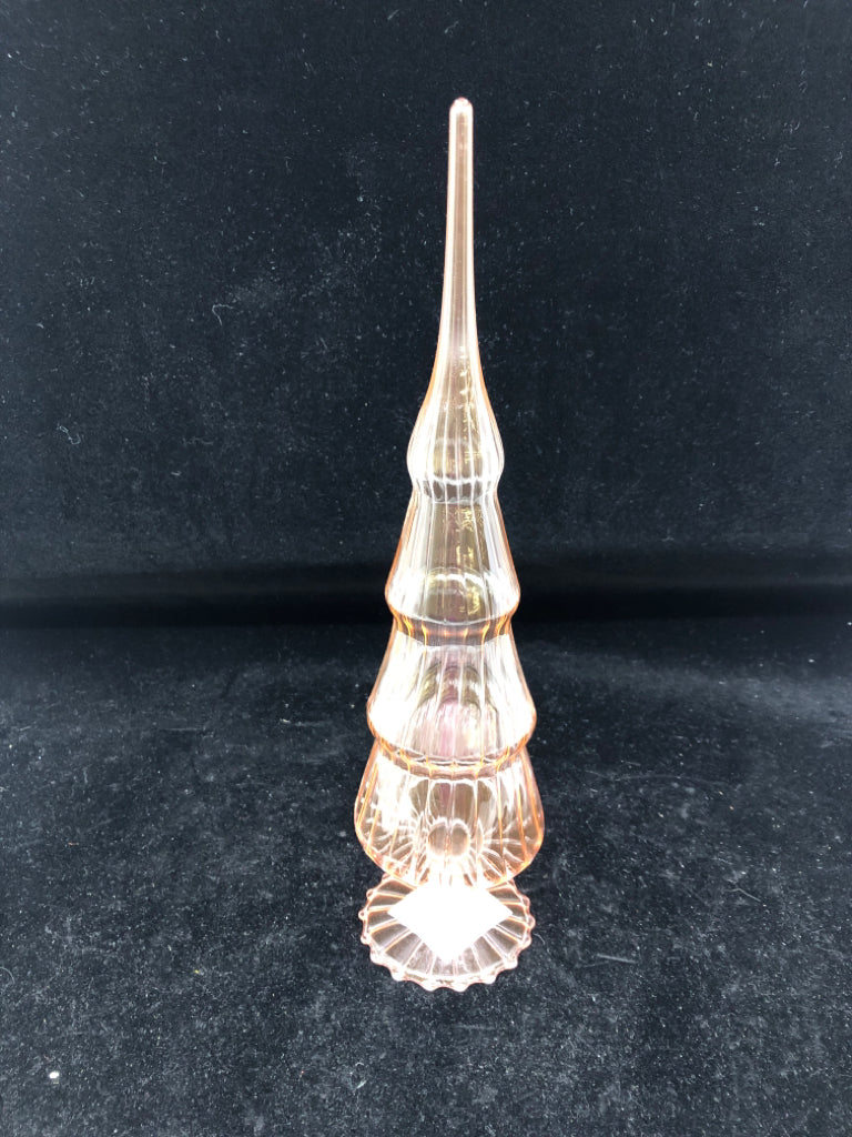 PINK GLASS TEXTURED LEVELED CHRISTMAS TREE.