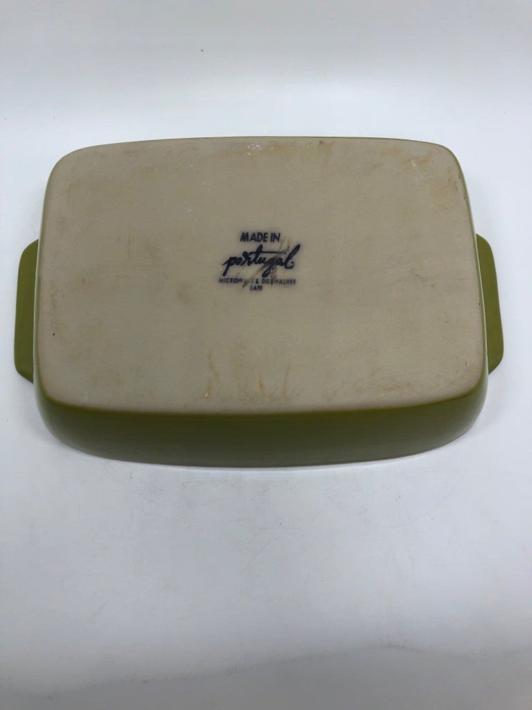 BRIGHT GREEN BAKING DISH MADE IN PORTUGAL.