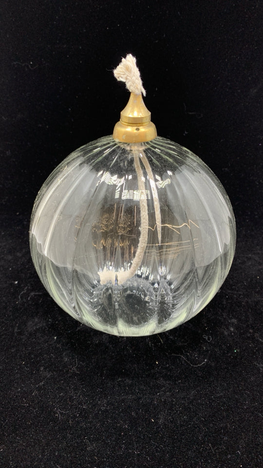 LARGE RIBBED GLASS OIL LANTERN BALL.