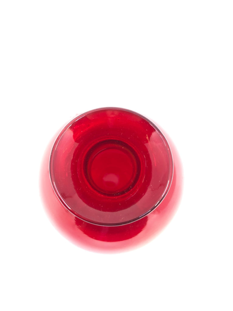 RED GLASS BUBBLE VASE.