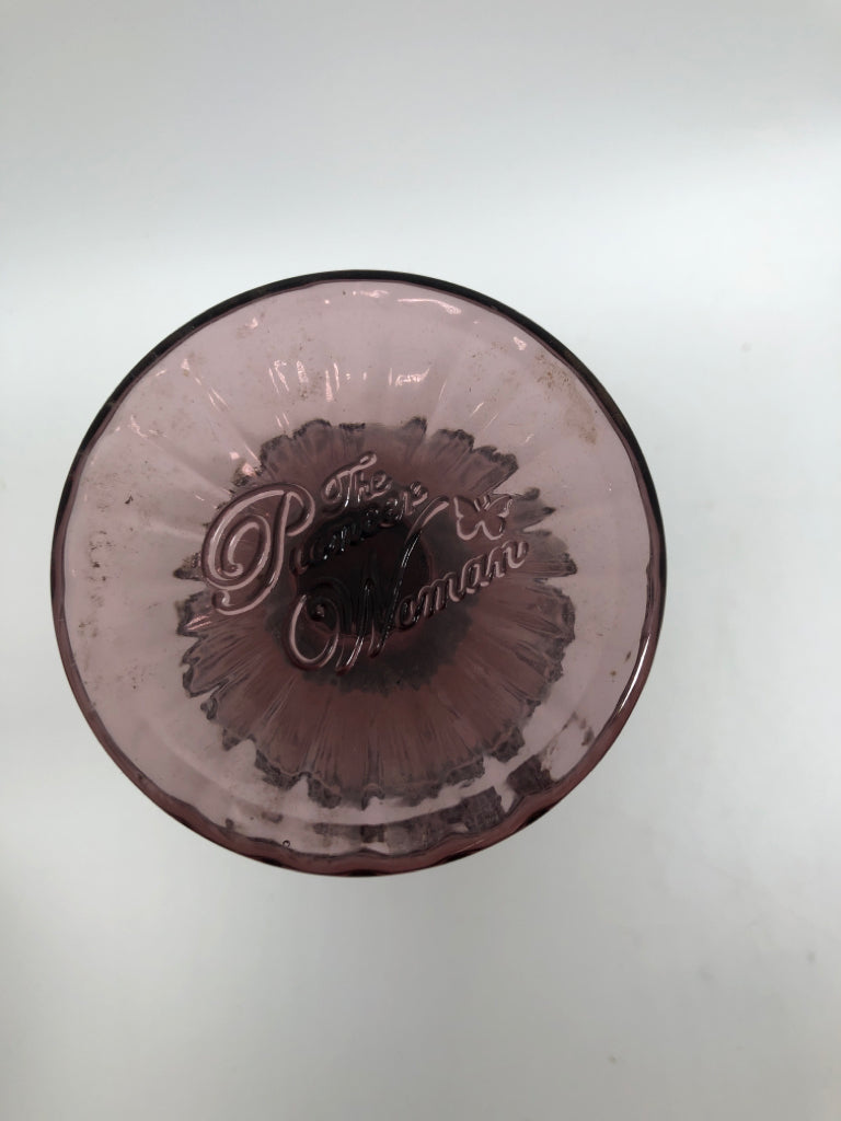 8 PURPLE GLASS GOBLETS W/MEDALLION STYLE.