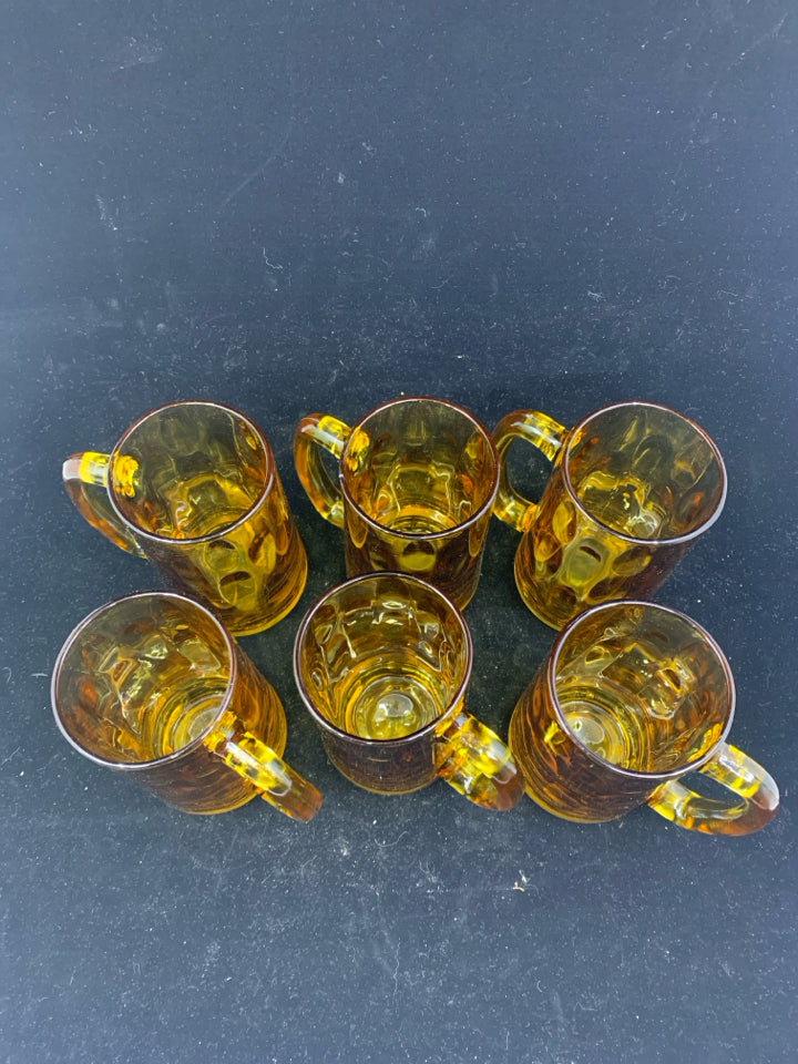 6 VTG AMBER GLASS MUGS.