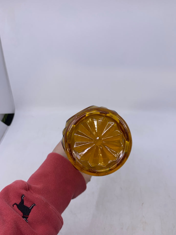 AMBER GLASS VASE W/ CIRCLES.