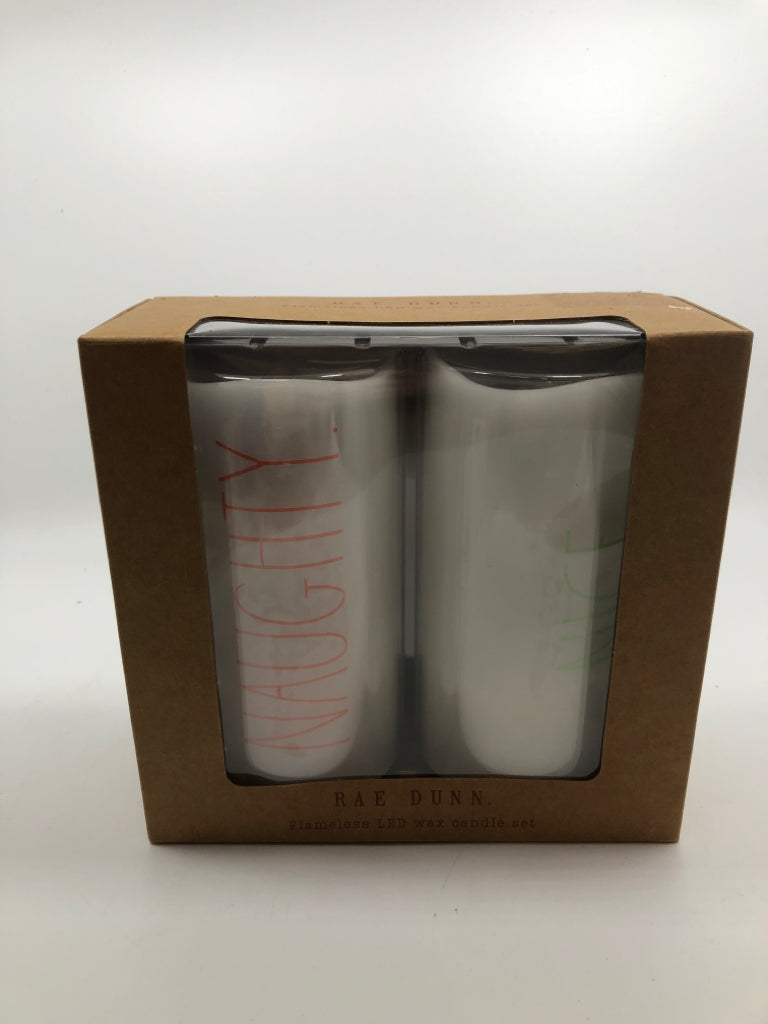 NAUGHTY/ NICE 2PC RAE DUNN CANDLE SET- IN BOX