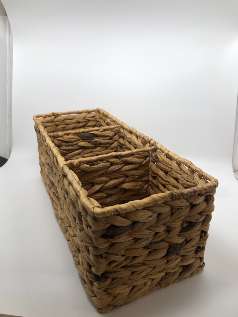 THREE SECTION WICKER BASKET.