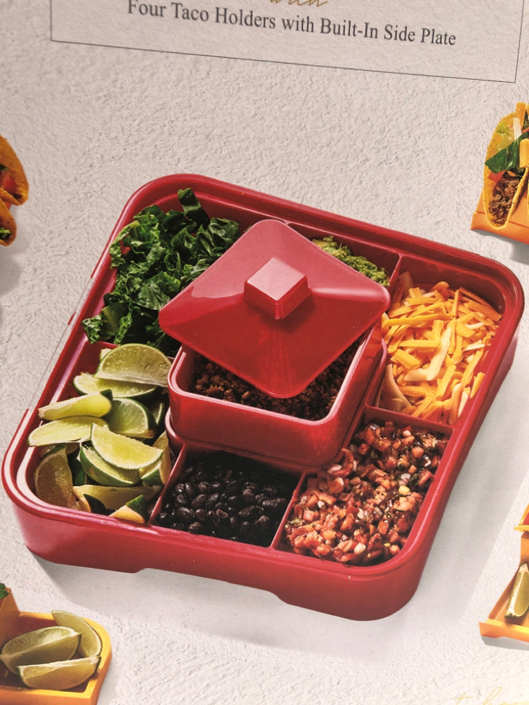 NIB BUEN PROVECHO DELUXE TACO BAR SET/WARMING POT.