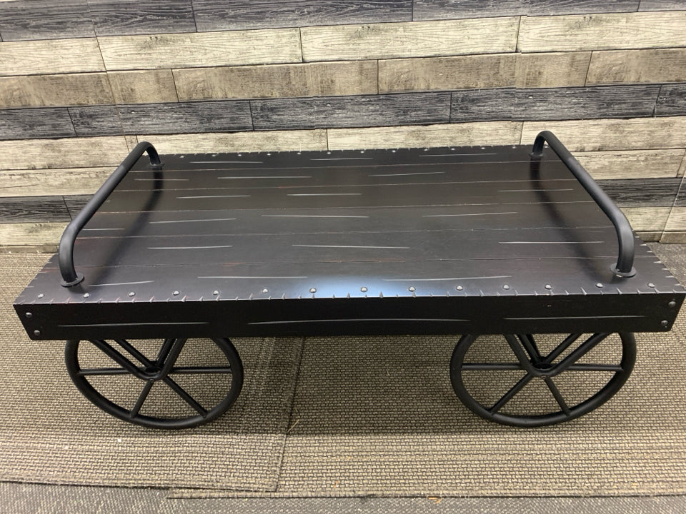 SHORT BLACK BAGGAGE CART INSPIRED COFFEE TABLE.