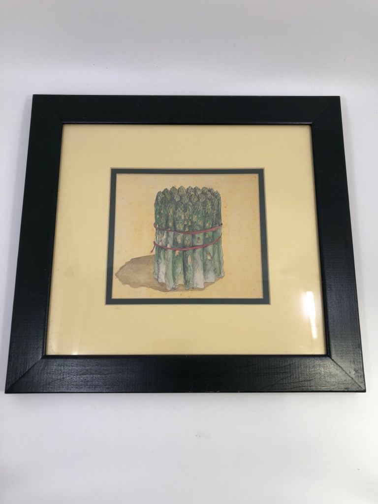 ASPARAGUS PRINT IN BLACK WOOD FRAME.