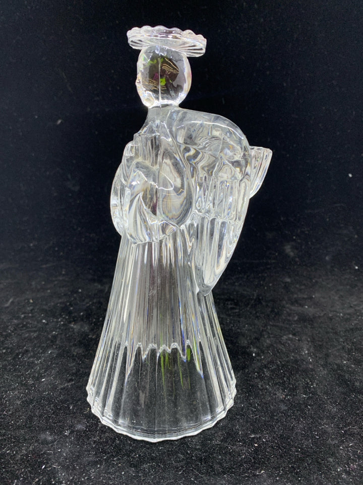 GLASS CRYSTAL ANGEL TAPERED CANDLE HOLDER.