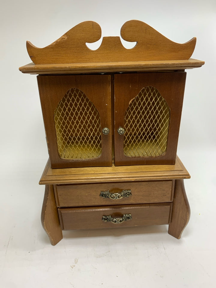 VTG WOOD JEWELRY BOX W/2 DRAWERS.