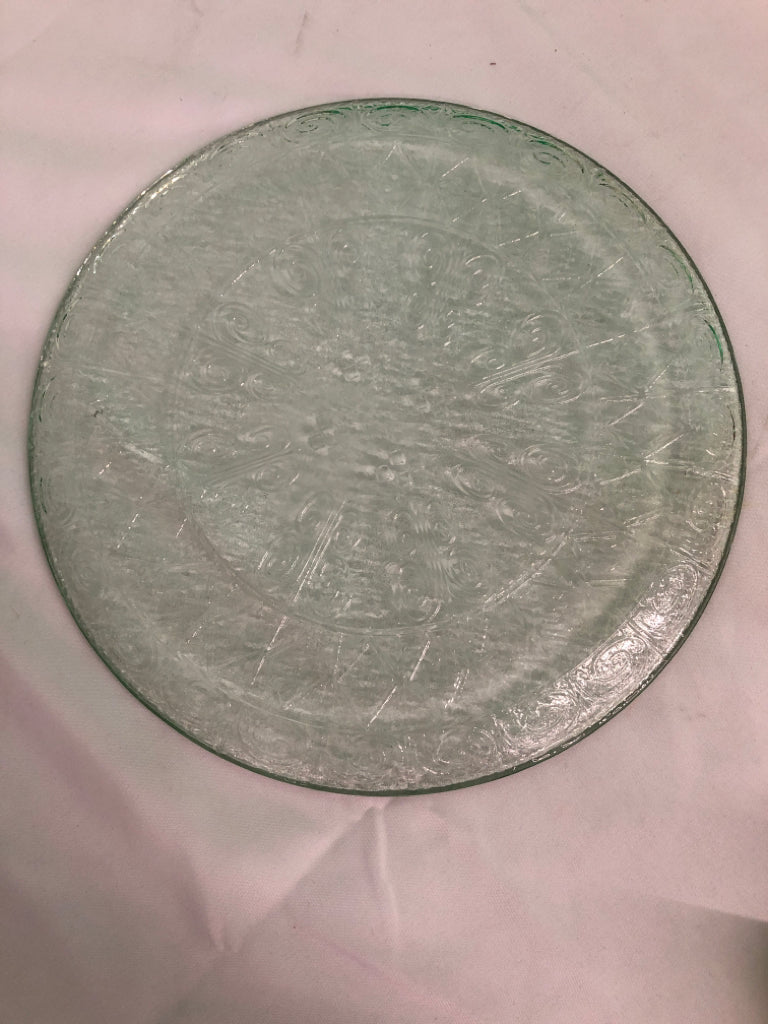 LARGE ROUND GREEN GLASS PLATTER.