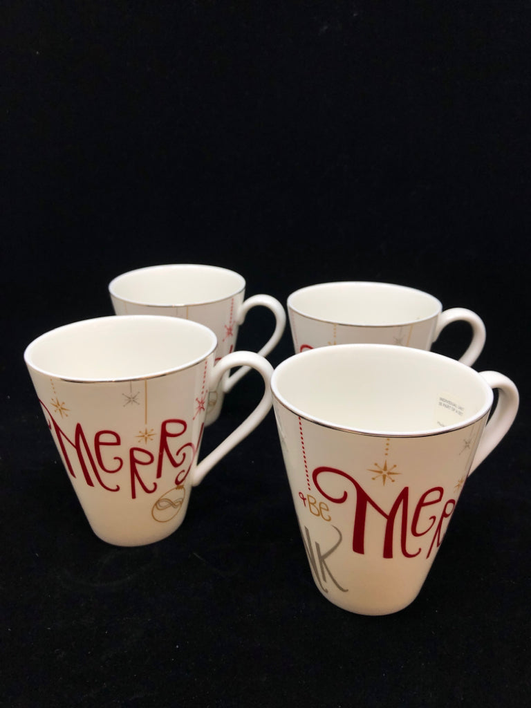 4 EAT DRINK & BE MERRY MUGS - LENOX.
