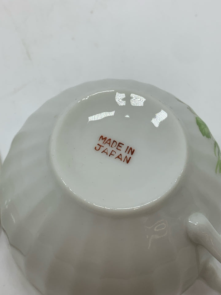 VTG BROWN FLOWER GREEN LEAVES JAPANESE CUP/SAUCER.