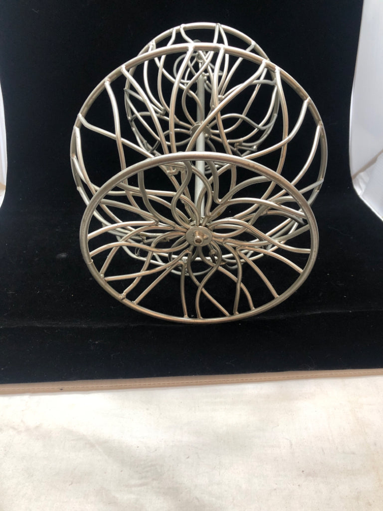 2-TIER GRAY METAL FRUIT BASKET.