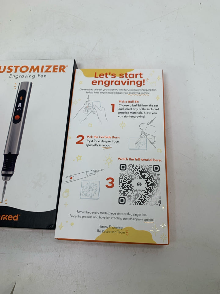 NIB RESPARKED CUSTOMIZER ENGRAVING PEN W/ 30 BITS CORDLESS PORTABLE TOOL.