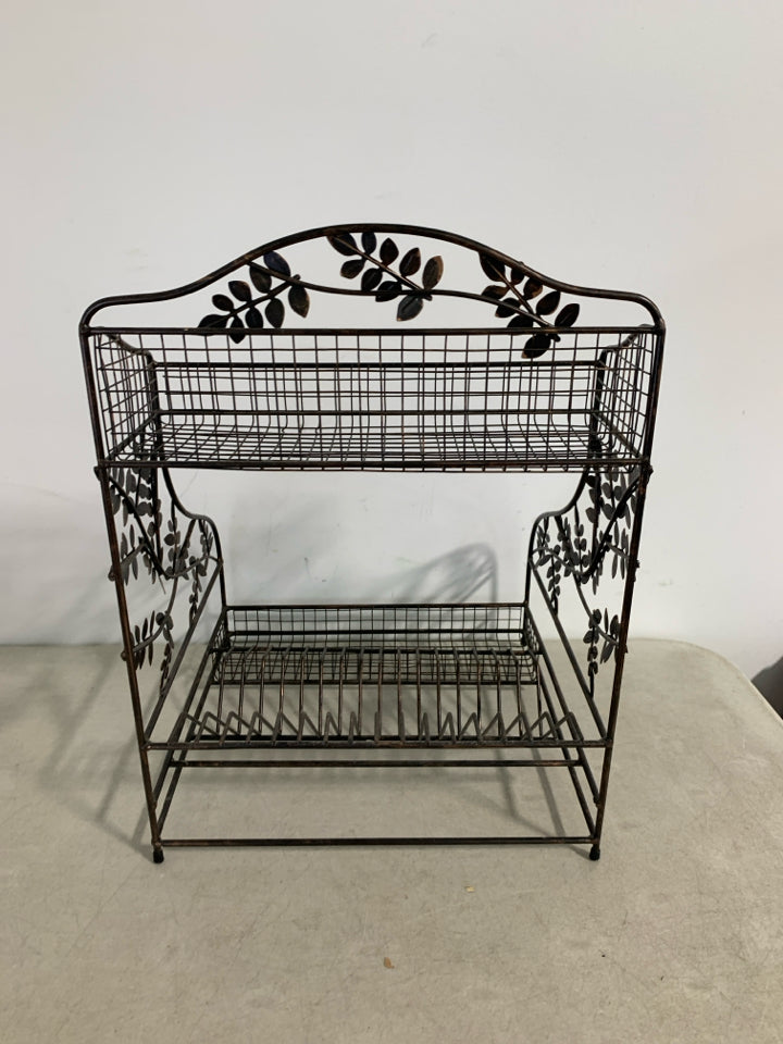 METAL MAIL FILE W/ 2 BASKETS LEAF DESIGN.