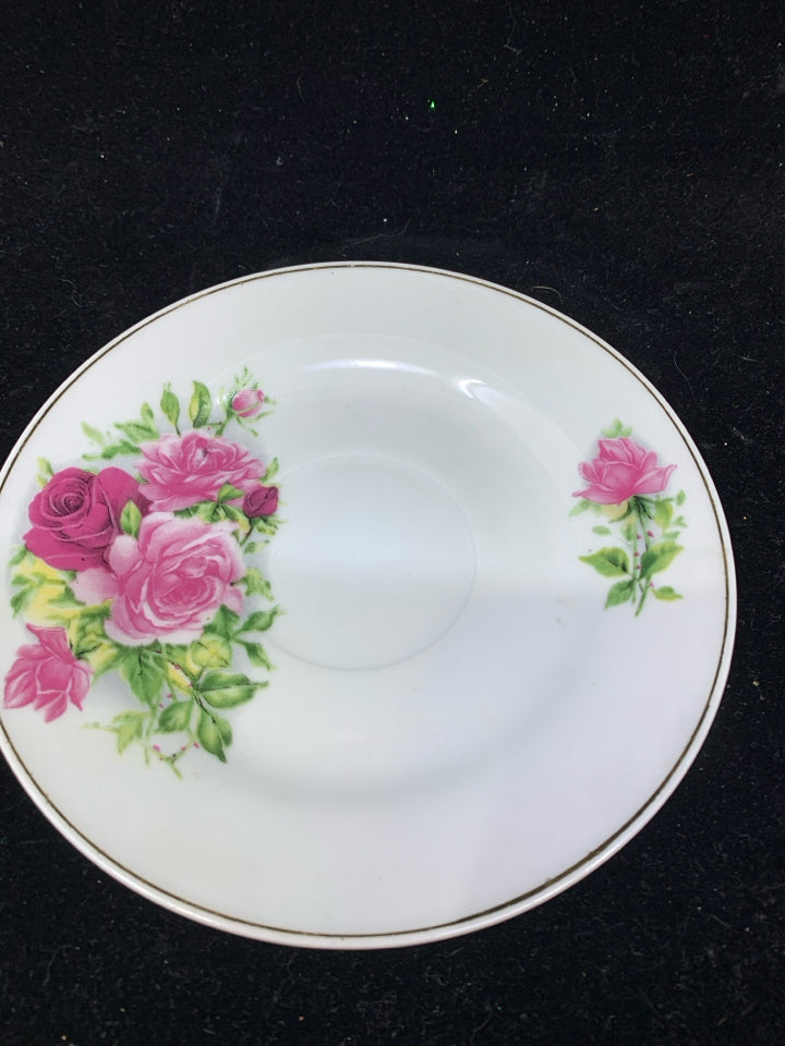 PINK ROSES TEACUP AND SAUCER.