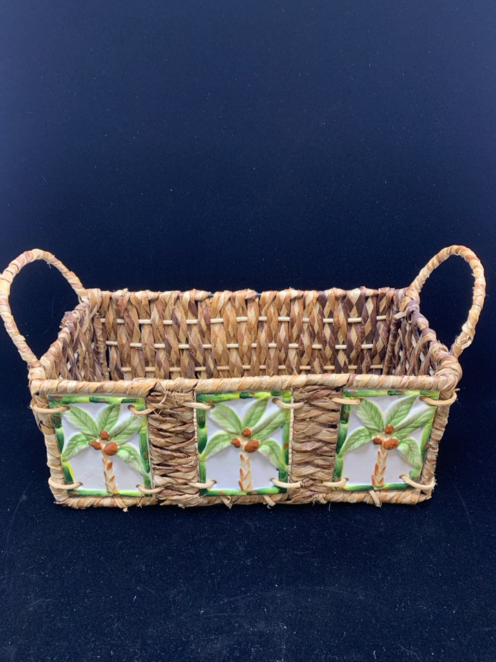 PALM-TREE TILE WOVEN BASKET.