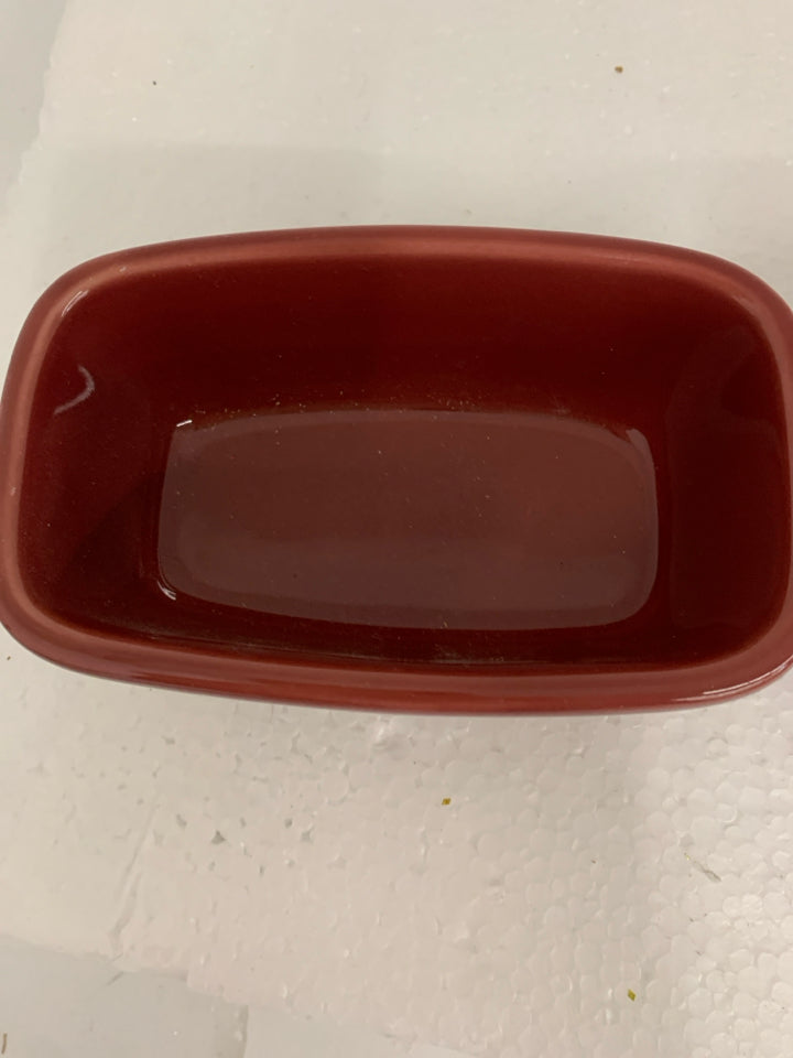 2 MAROON WOVEN TRADITIONS RECTANGLE BOWLS- PAPRIKA RED.