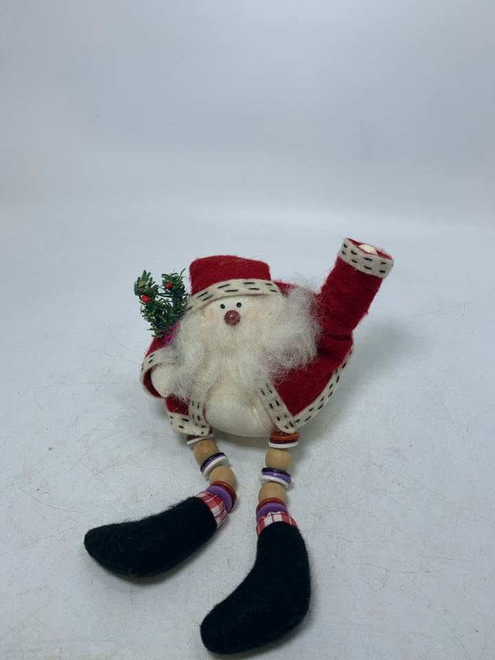 SMALL ROUND PLUSH SANTA W/ BUTTON/BEADS LEGS.