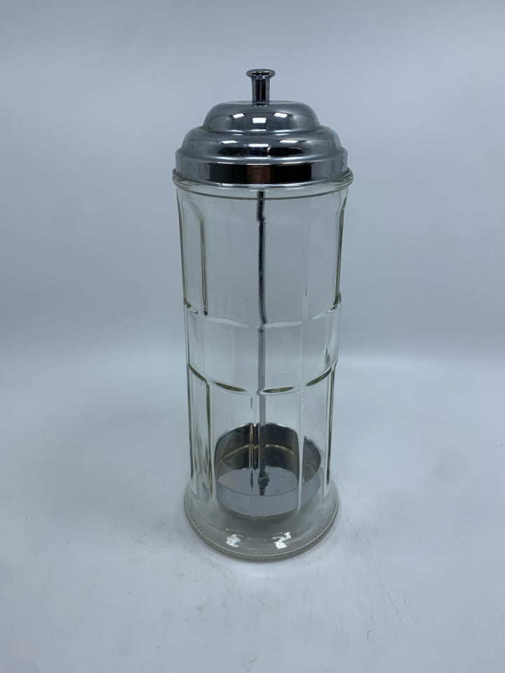 CLEAR GLASS STRAW DISPENSER.