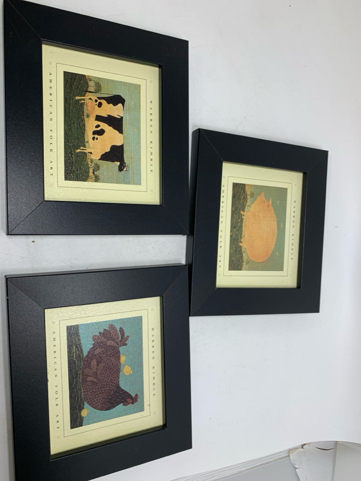 3 SMALL PIG CHICKEN COW WALL HANGINGS.