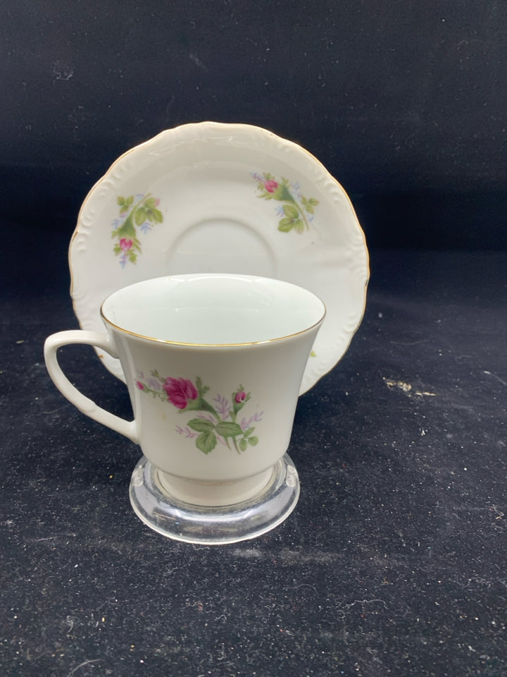 PINK FLORAL FINE CHINA TEA CUP AND SAUCER.