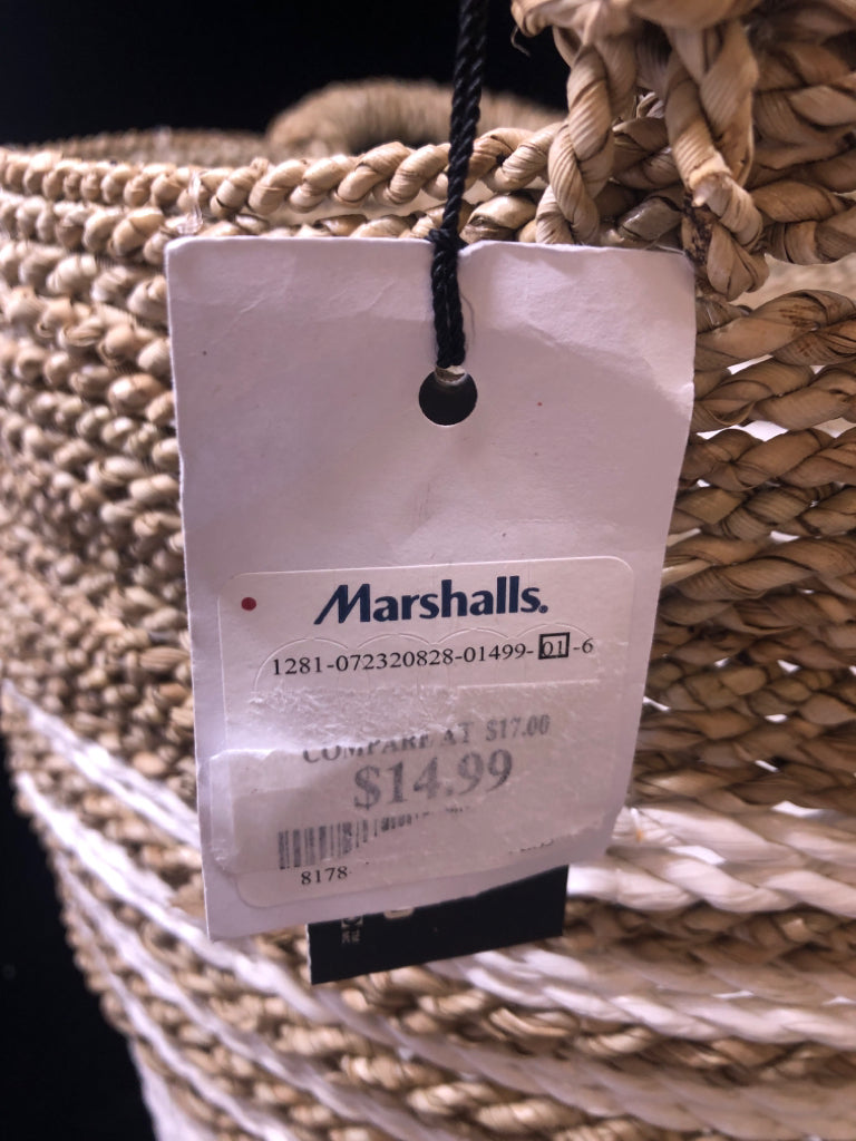 WHITE & BEIGE 2-TONED WICKER BASKET W/HANDLES MAX STUDIO.