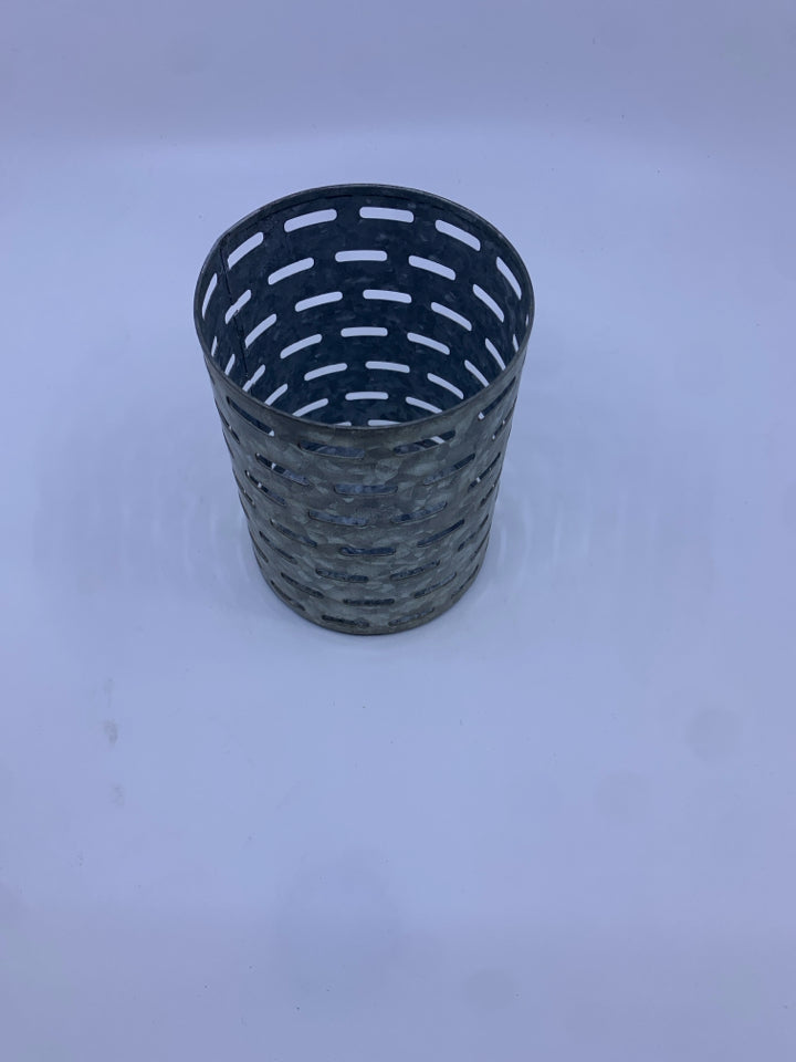 GALVANIZED METAL CANDLE HOLDER.