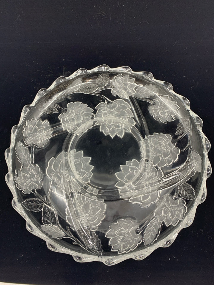 ETCHED FLORAL DIVIDED PLATTER W/ JAGGED EDGE.