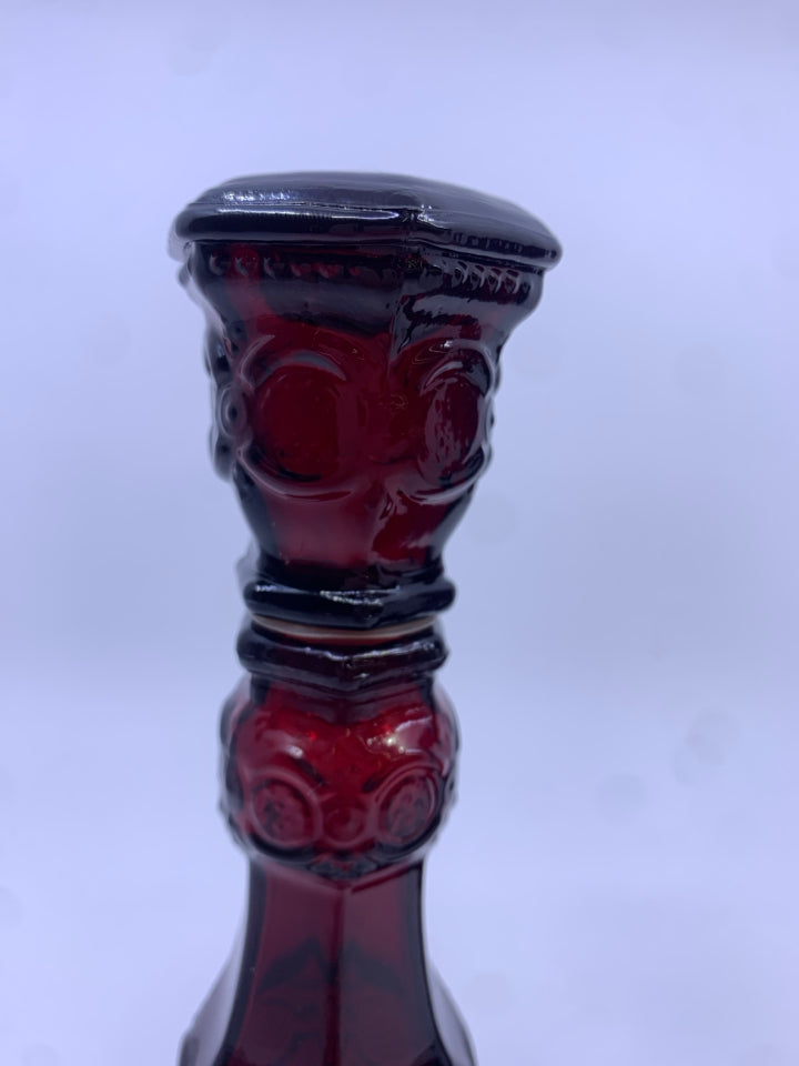 2 VTG CRANBERRY TAPER CANDLE HOLDER- EMPTY BOTTLES.