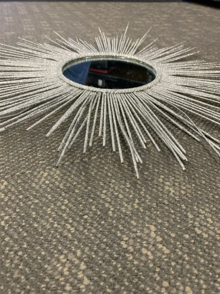 SILVER METAL SPARKLE STARBURST MIRROR.