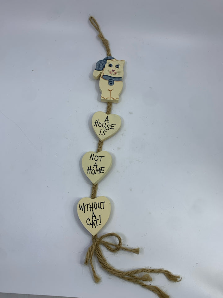 CAT AND HEARTS WOOD HANGING DECOR.